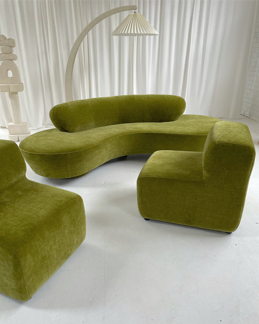 Olive Green Curved Velvet Sofa
