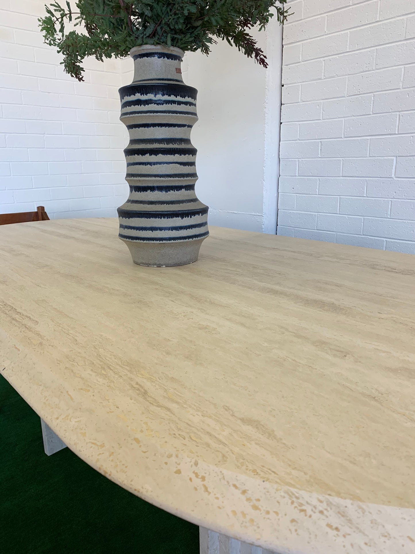 Incredible Honed Travertine Oval Dining Table