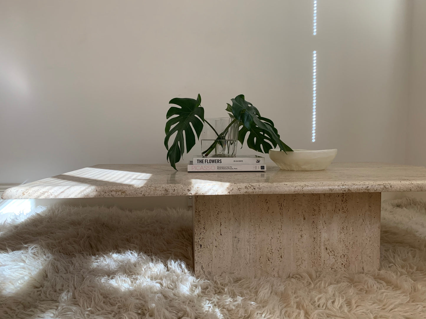 Large Vintage Unfilled Travertine Coffee Table