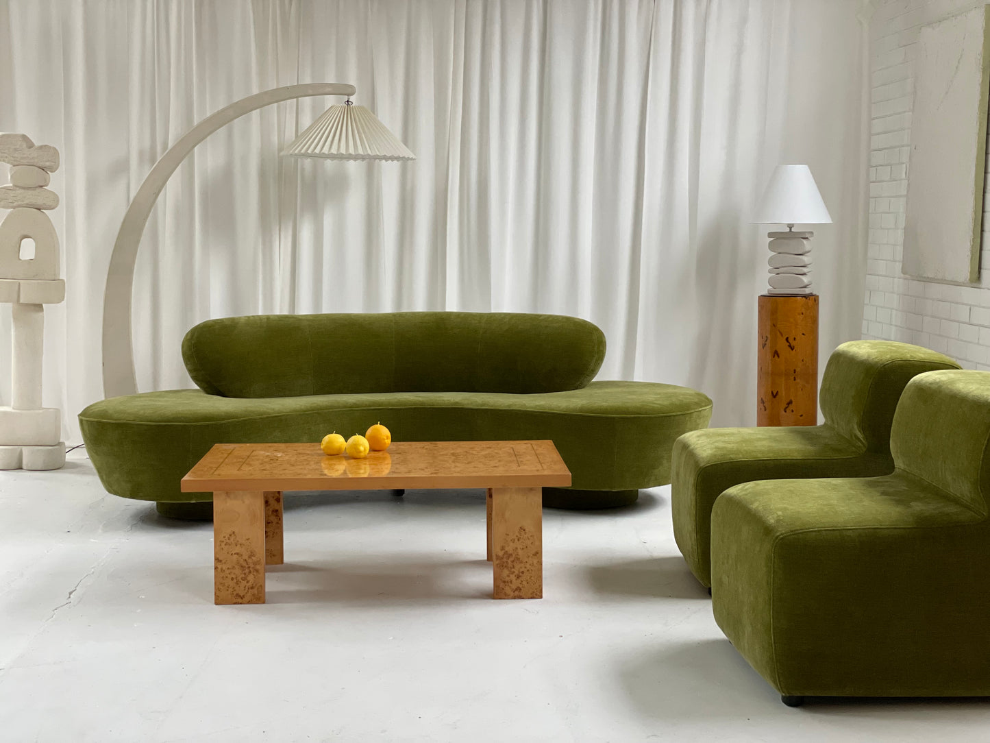 Olive Green Curved Velvet Sofa