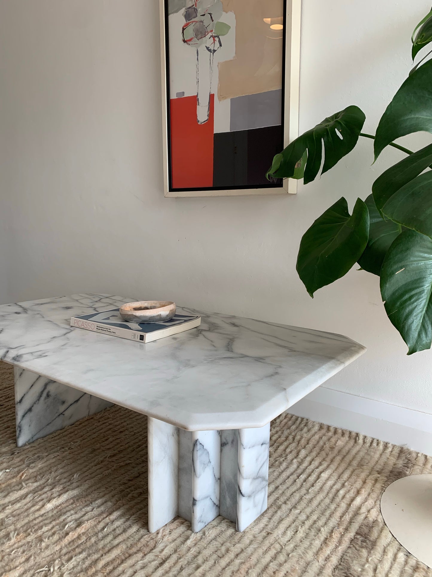 Vintage Carrara Marble Coffee Table with Sculptural Base