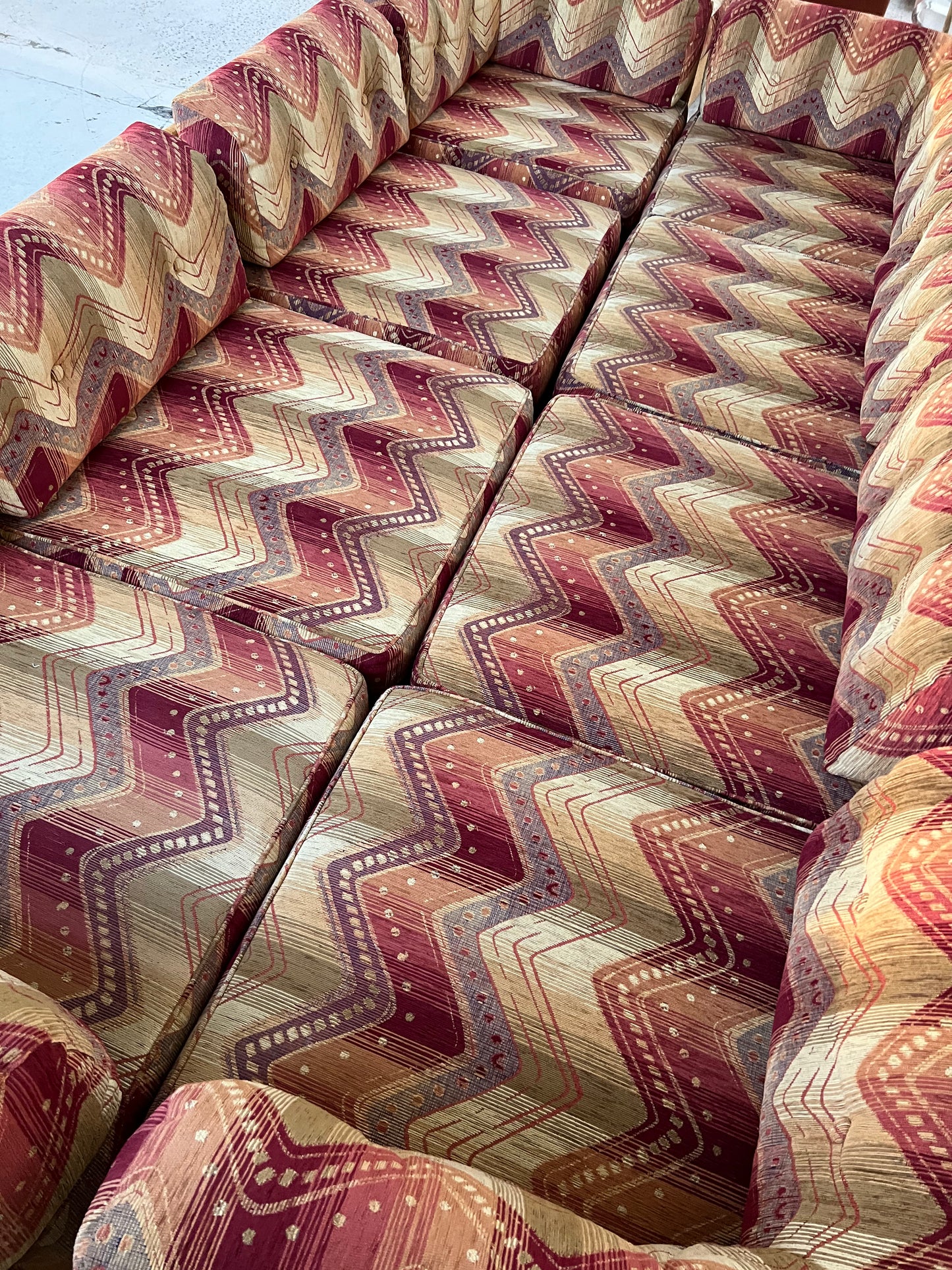 Vintage 9 Piece Geometric Corduroy Modular Sofa & Ottoman (Set)