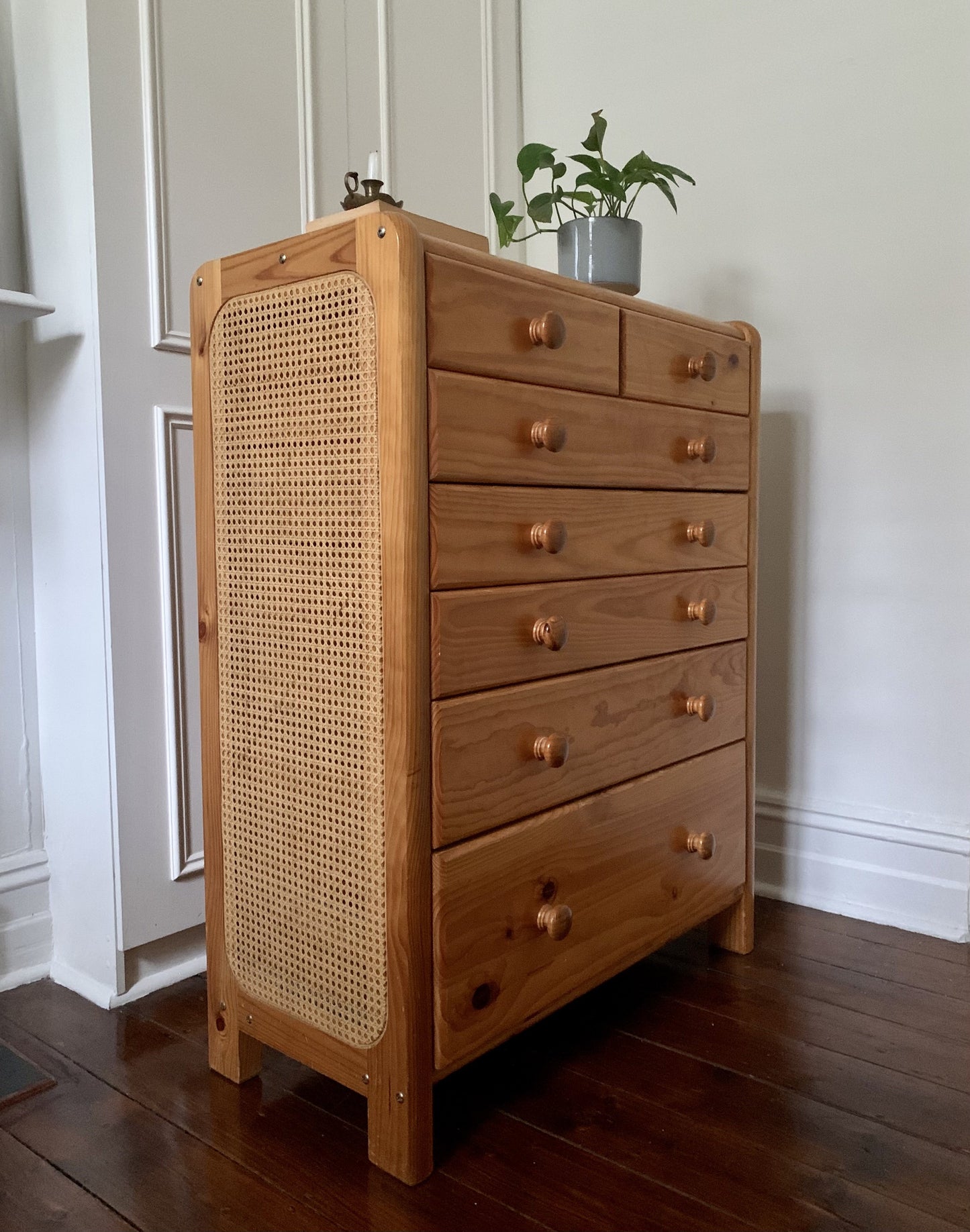 Rattan and Pine Tallboy Drawers