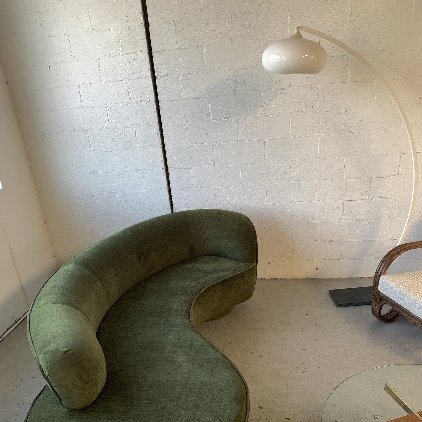 Curved Velvet Sofa in Deep Botanical Green