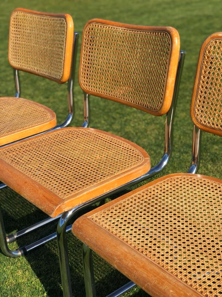 Cane and Chrome Cantilever Chairs