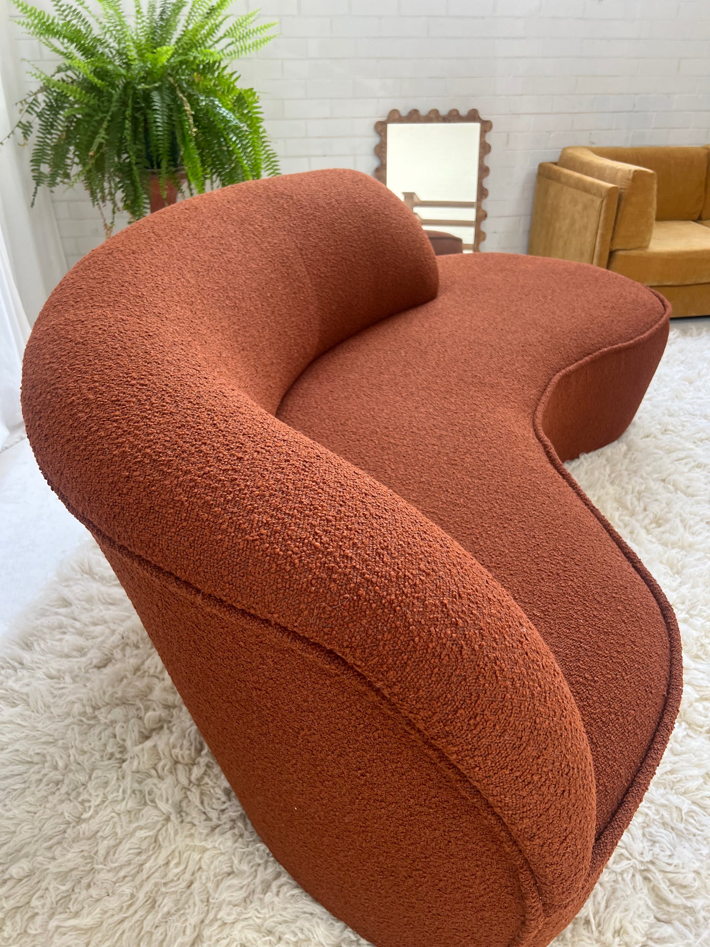 - Bespoke Rust Boucle Curved Sofa