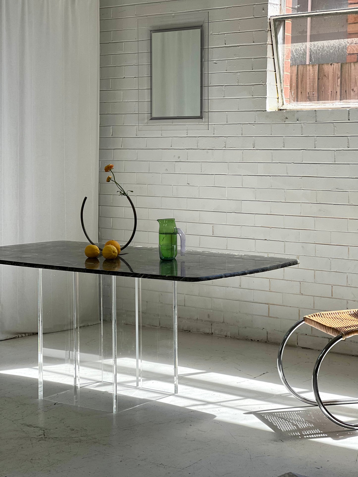 Vintage Green Palladiana Marble & Lucite Table