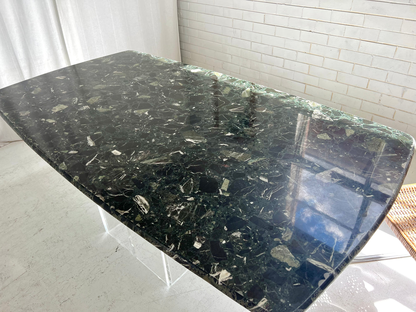 Vintage Green Palladiana Marble & Lucite Table