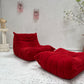 Vintage Ligne Roset Togo Fireside & Ottoman Set - Red Suede