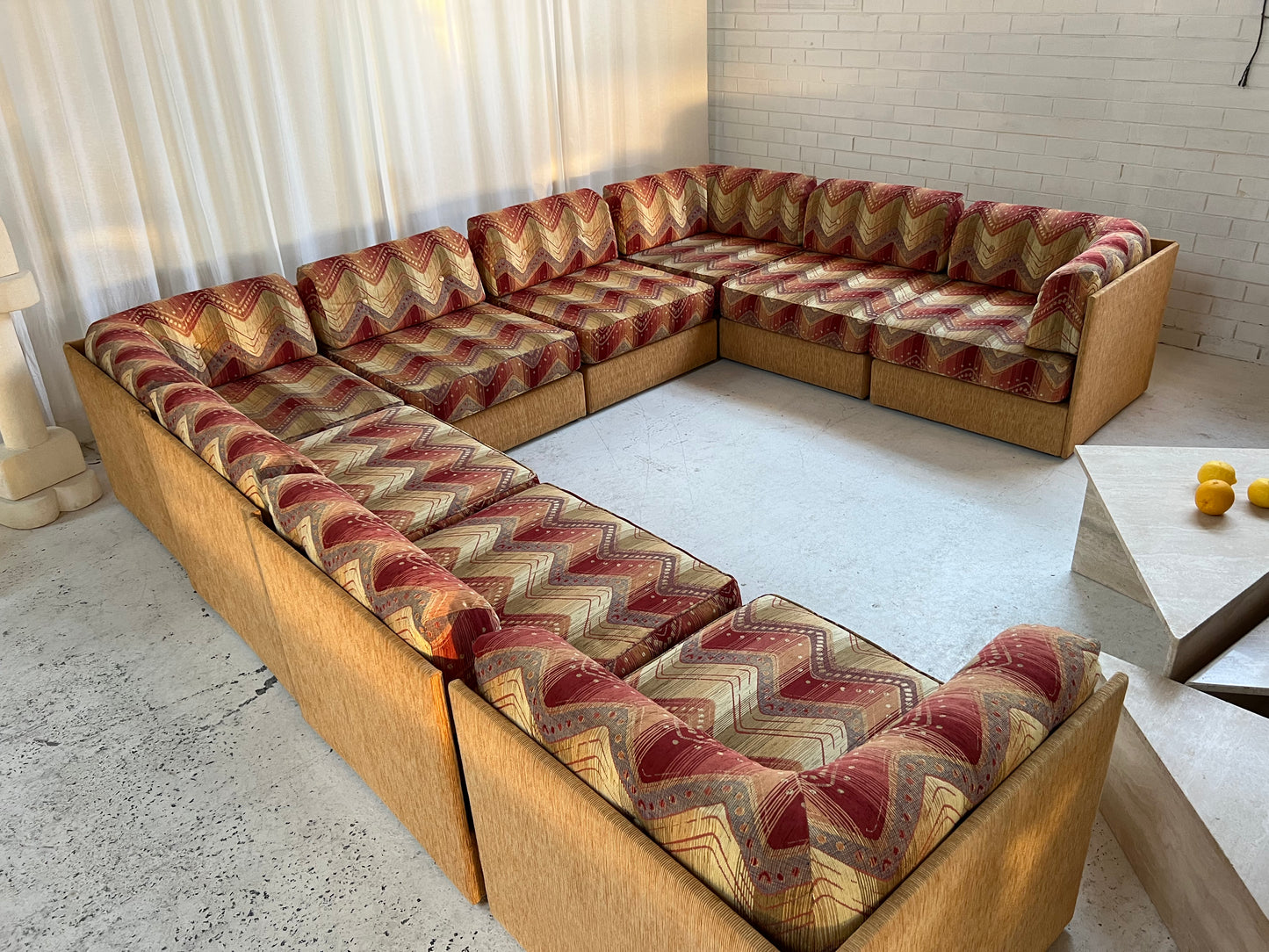 Vintage 9 Piece Geometric Corduroy Modular Sofa & Ottoman (Set)