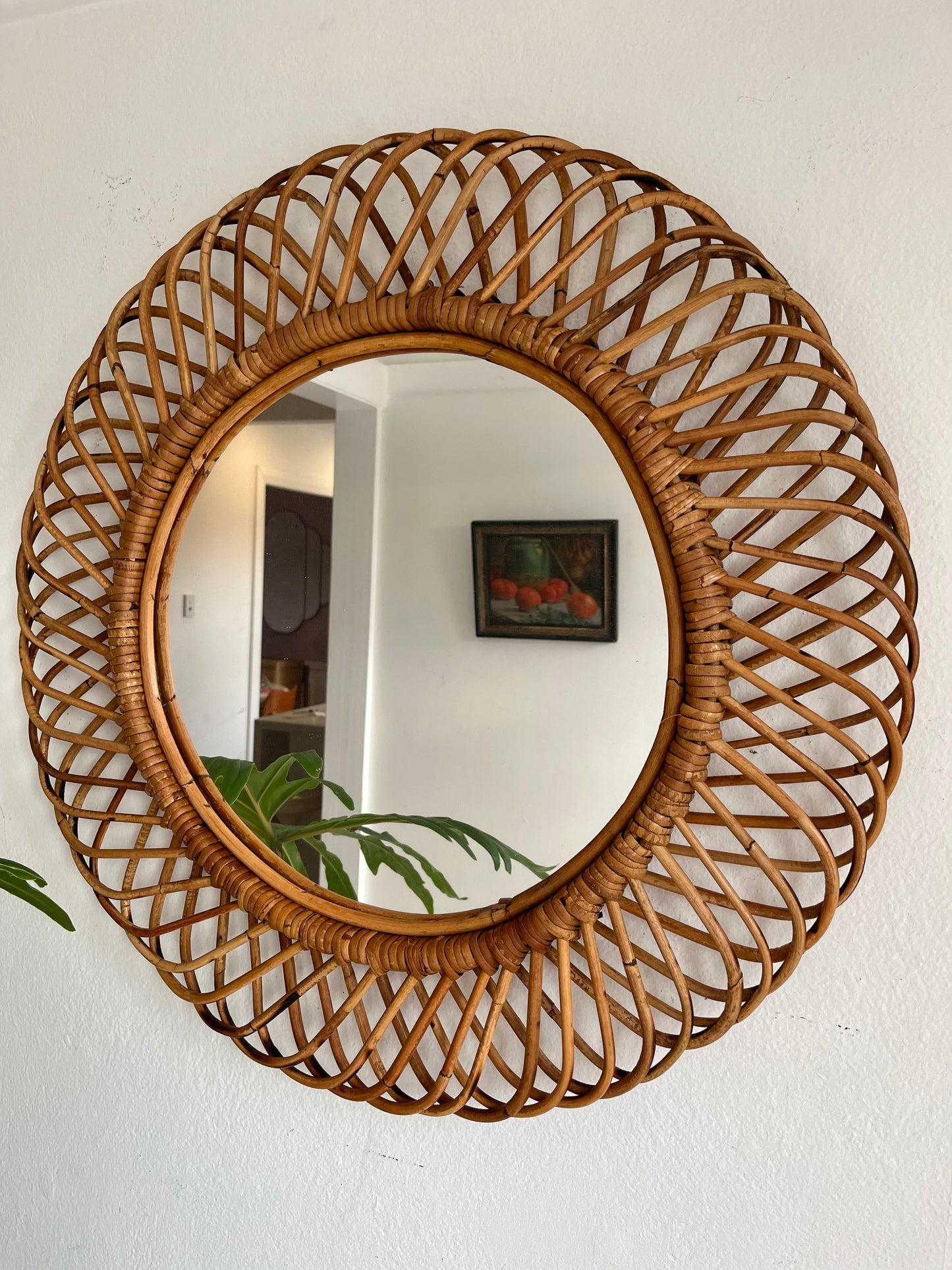 Vintage Italian Bamboo Mirror by Bonacina