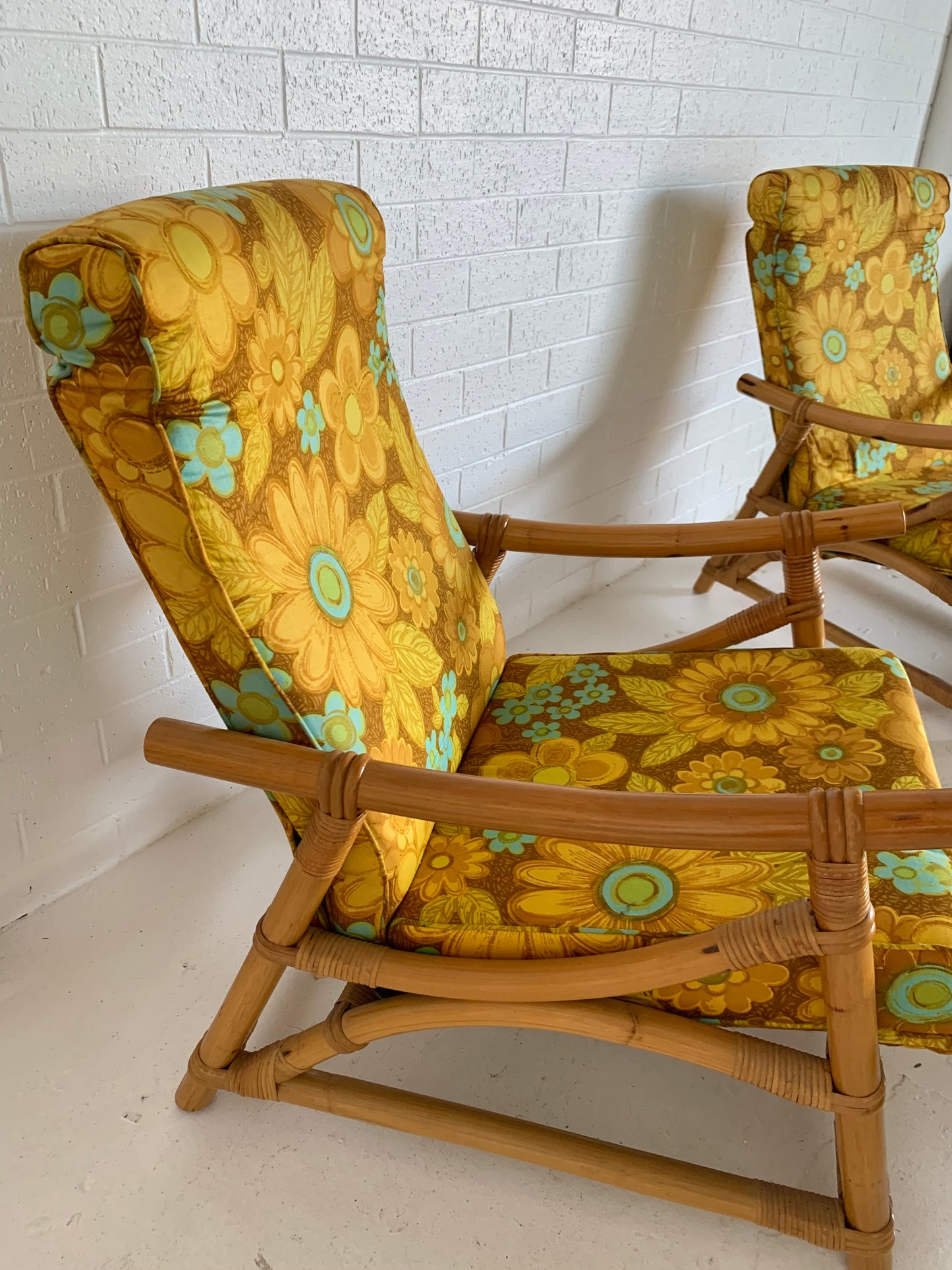 Bamboo Reclining Armchair and Foot Stool - Two Available