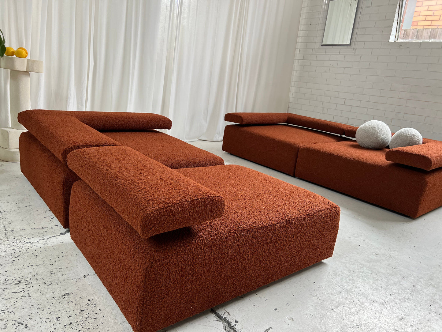 Large Bespoke Rust Boucle Modular Sofa