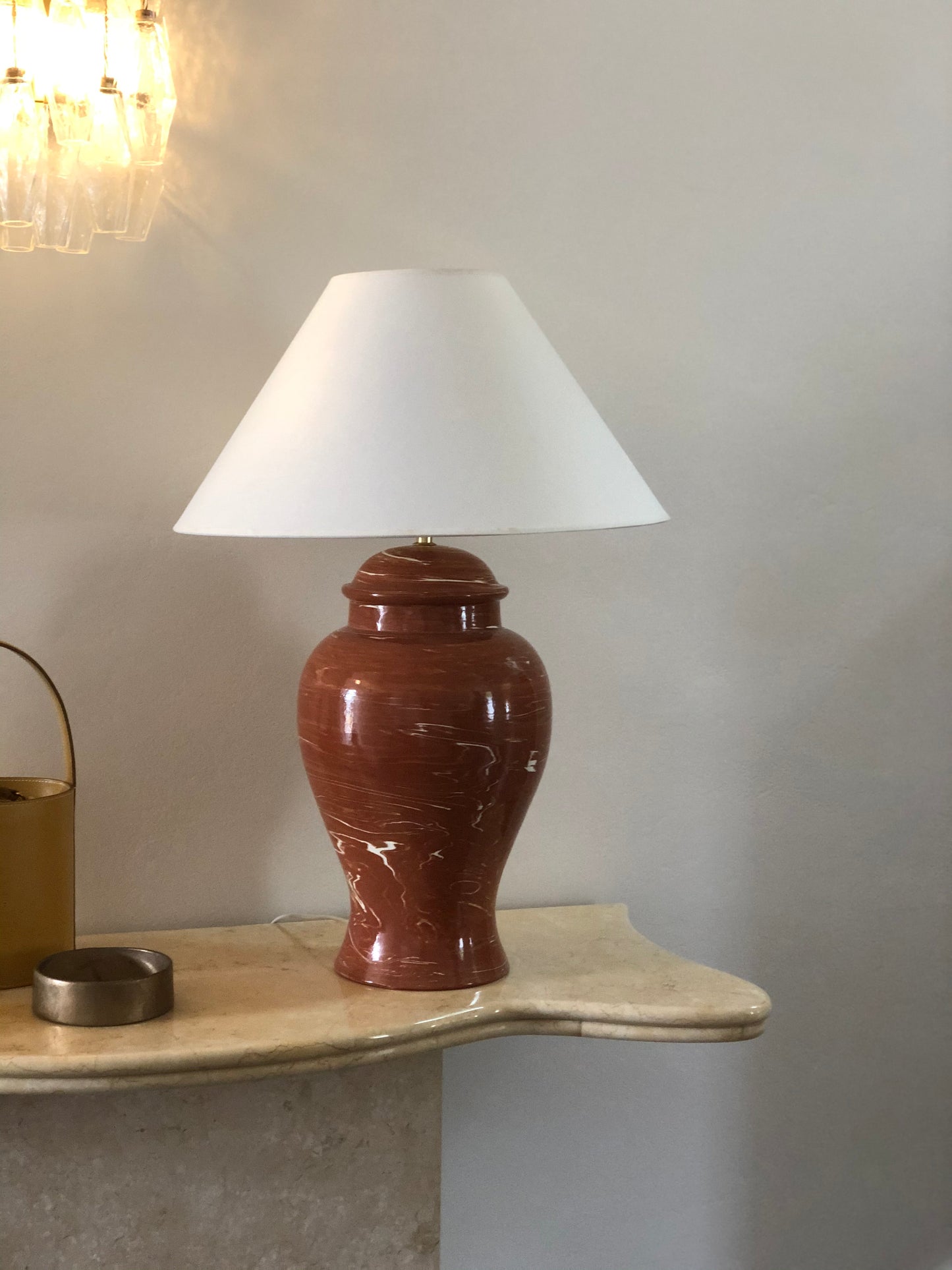 Handmade Italian Marbled Lamp with Large Shade