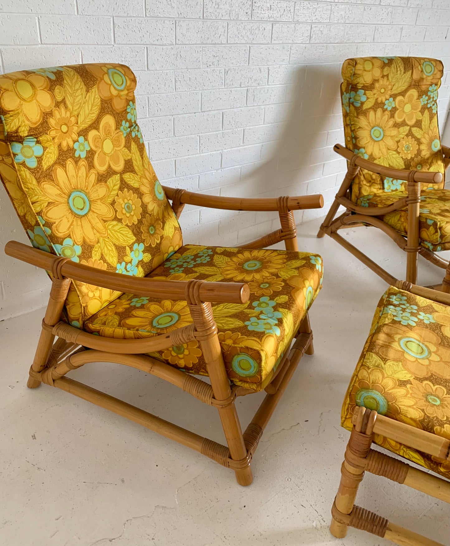 Bamboo Reclining Armchair and Foot Stool - Two Available