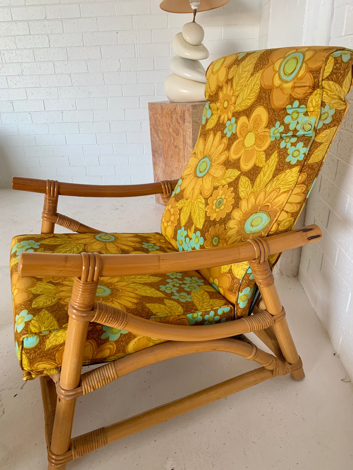 Bamboo Reclining Armchair and Foot Stool - Two Available