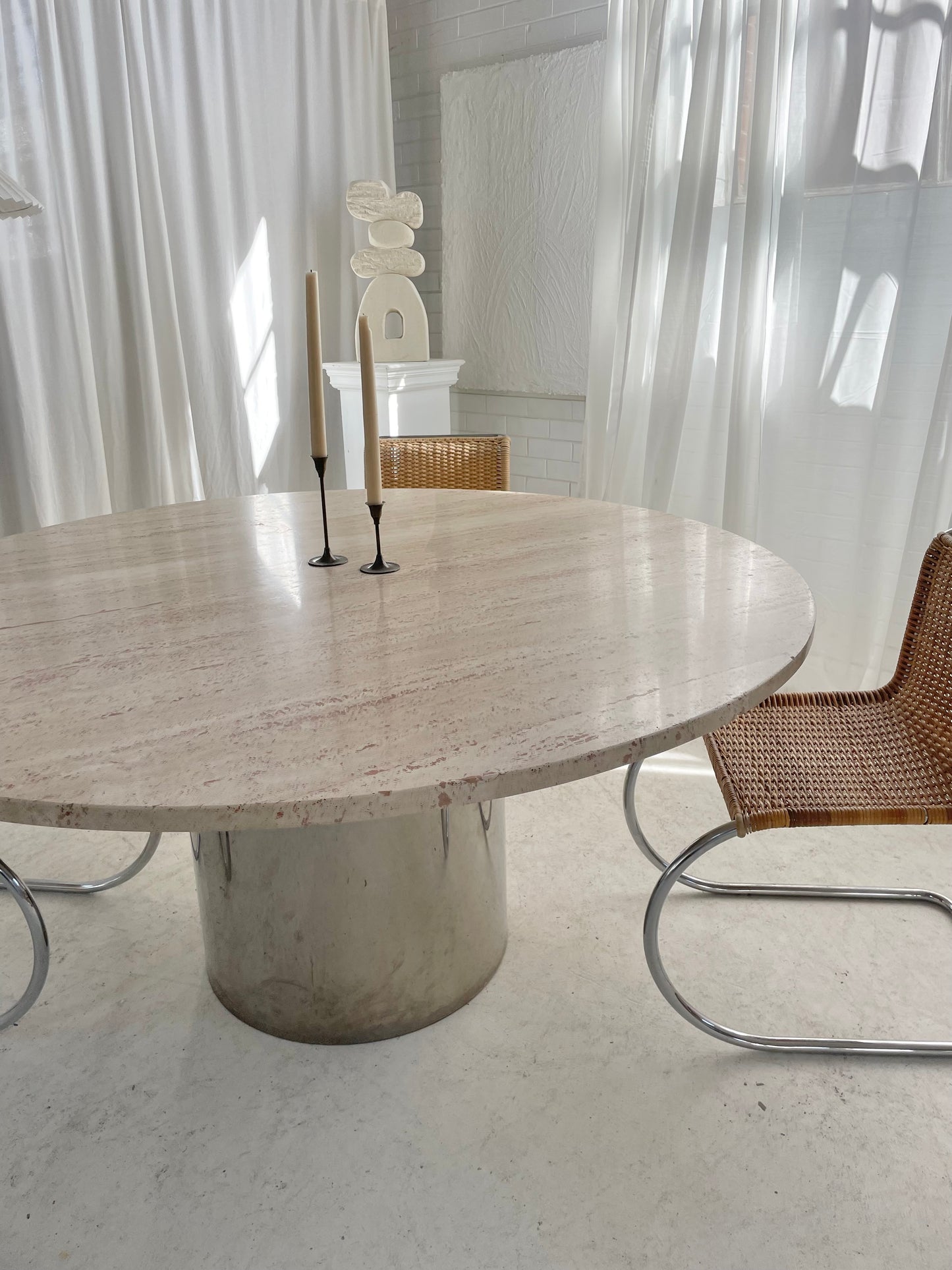 Stunning Large Round Travertine Dining Table