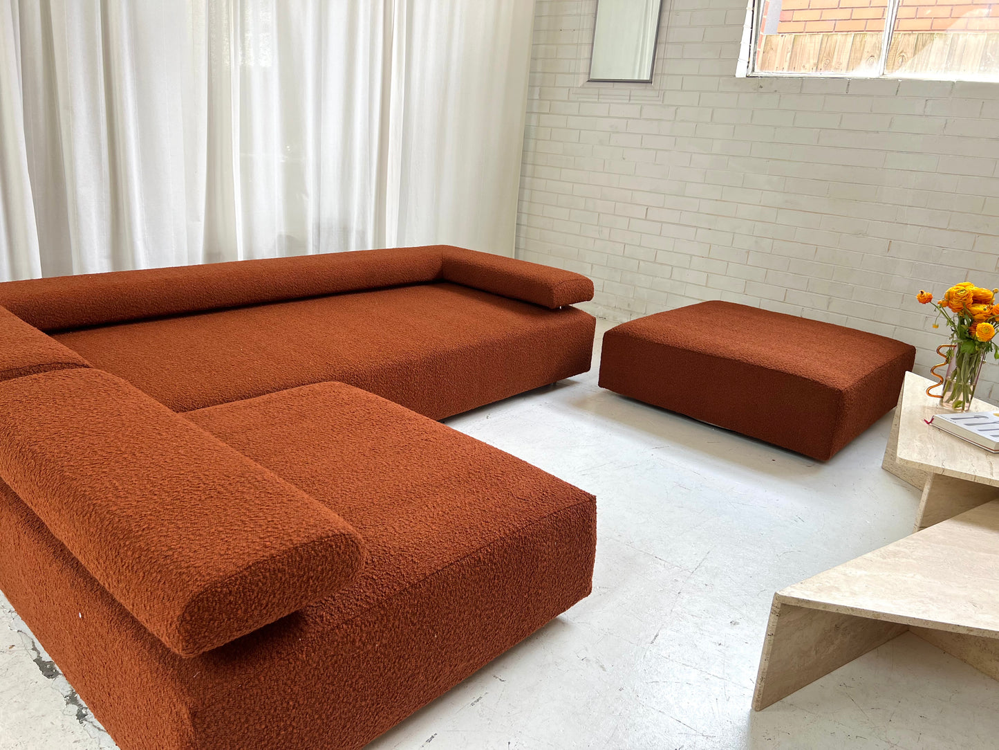 - Bespoke Rust Boucle Modular Sofa Set
