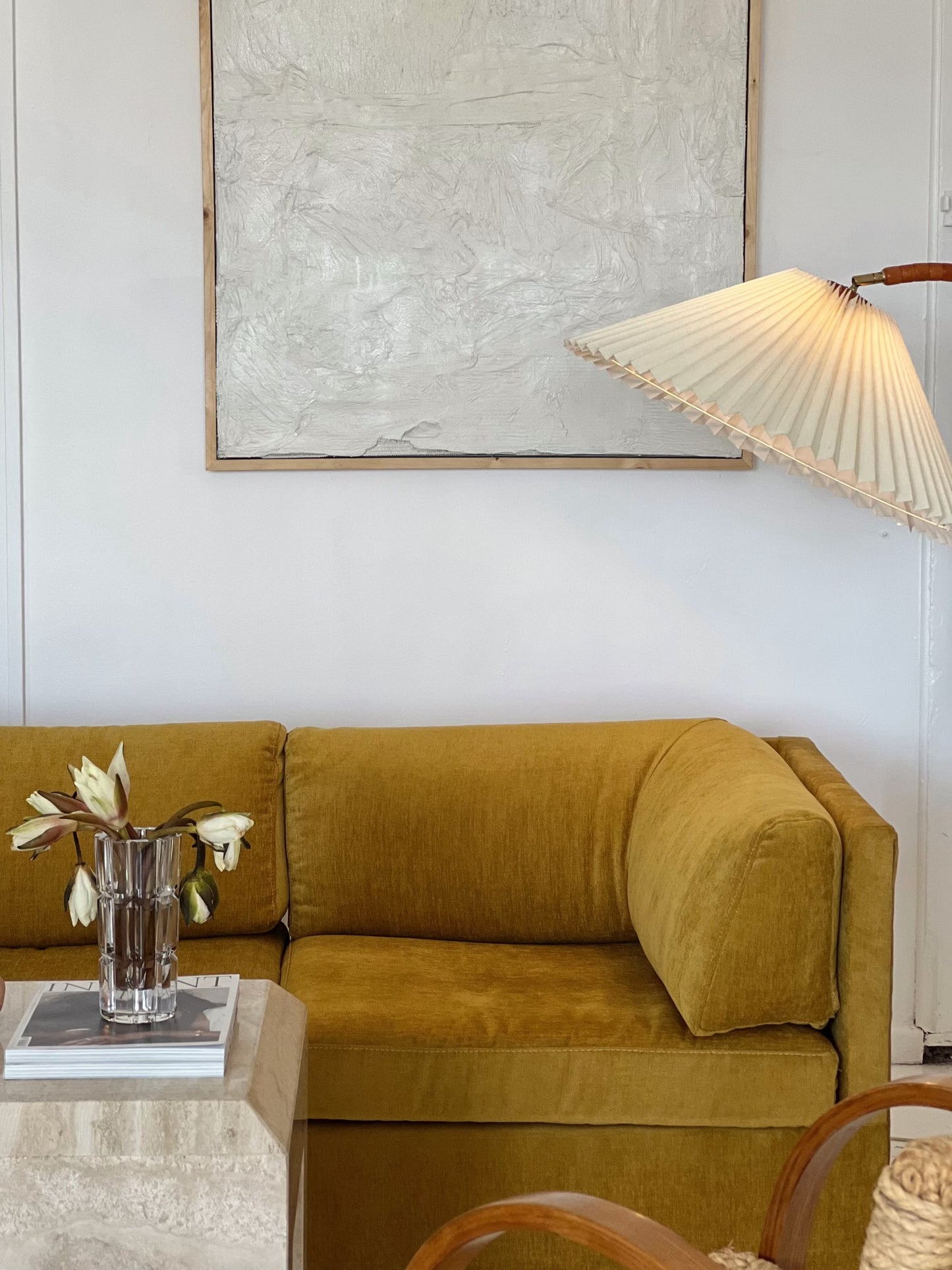 Large Yellow Velvet Vintage Modular Sofa