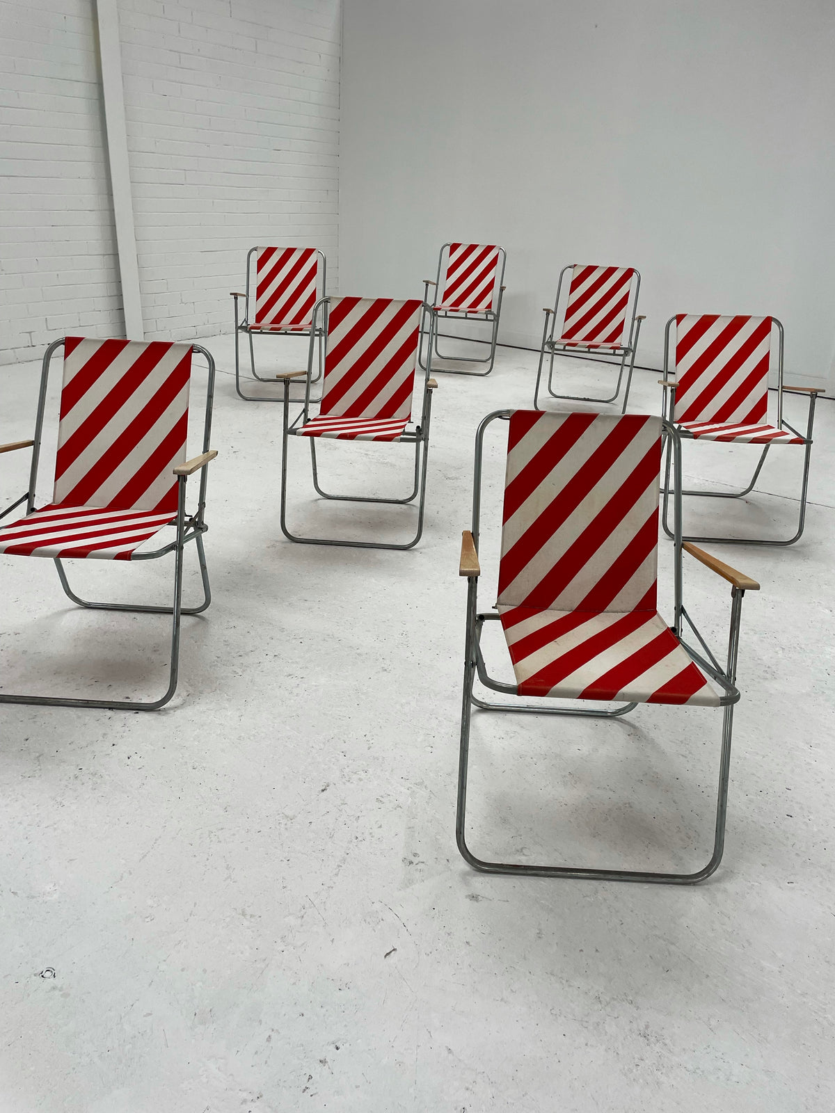 Striped Outdoor Folding Chairs- Set of Seven