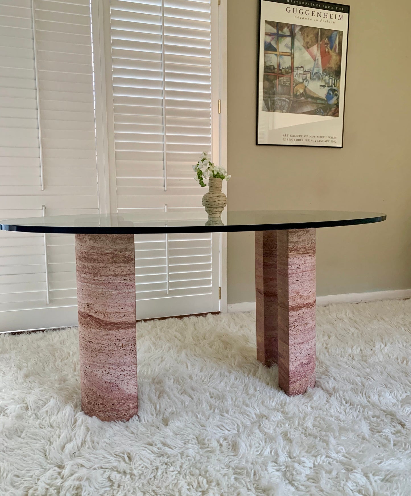 Rare Pink Travertine Table