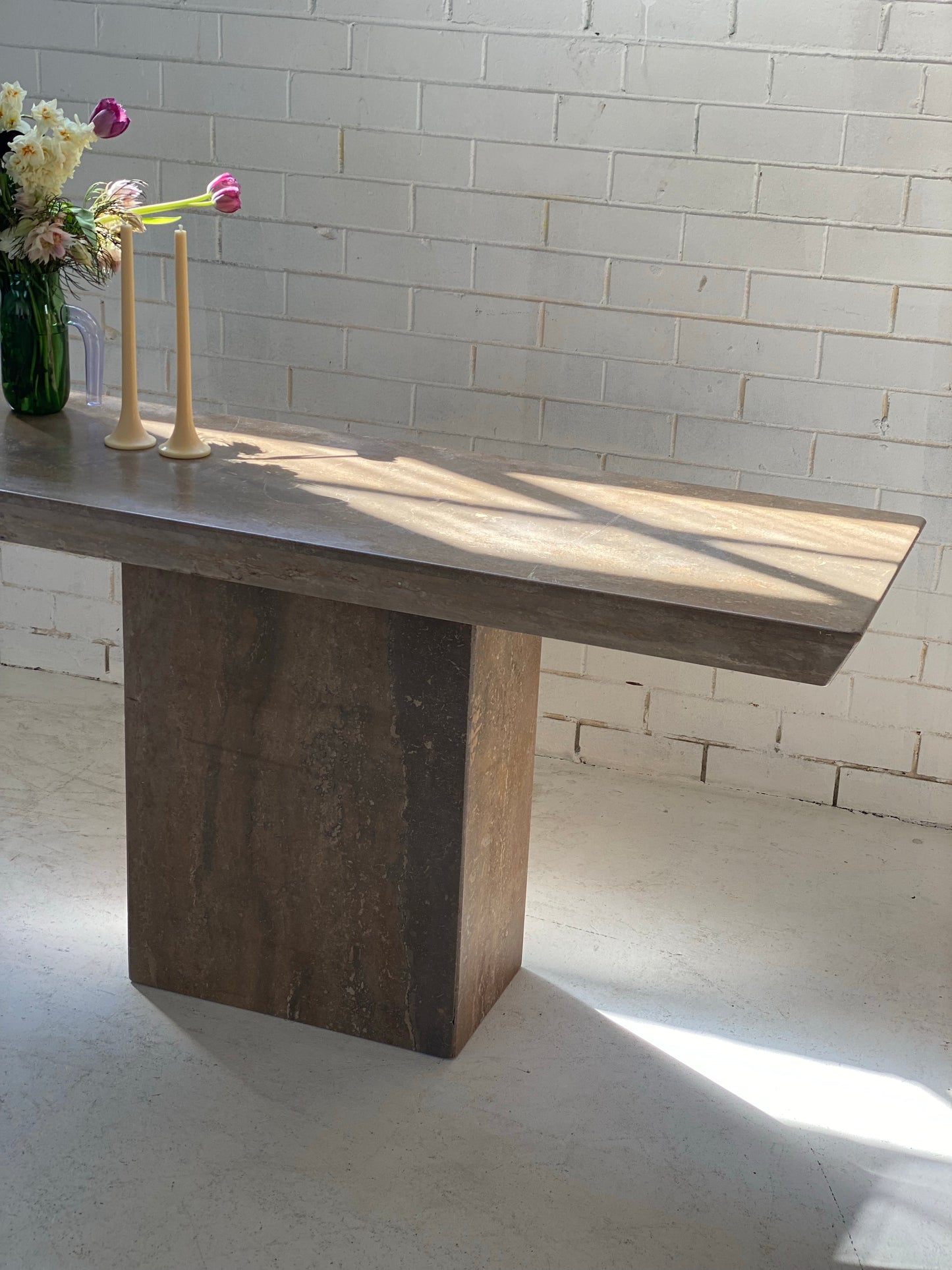 Brutalist Travertine Hall table