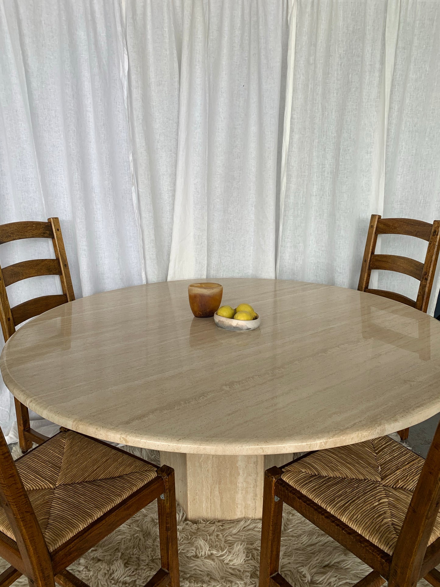 Large Vintage Circular 6-8 Seater Travertine Dining Table
