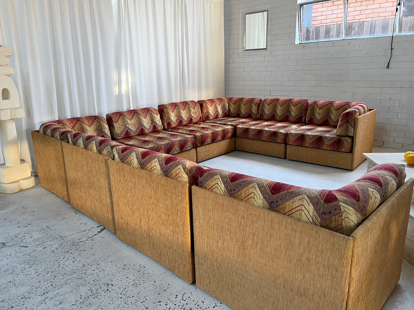 Vintage 9 Piece Geometric Corduroy Modular Sofa & Ottoman (Set)