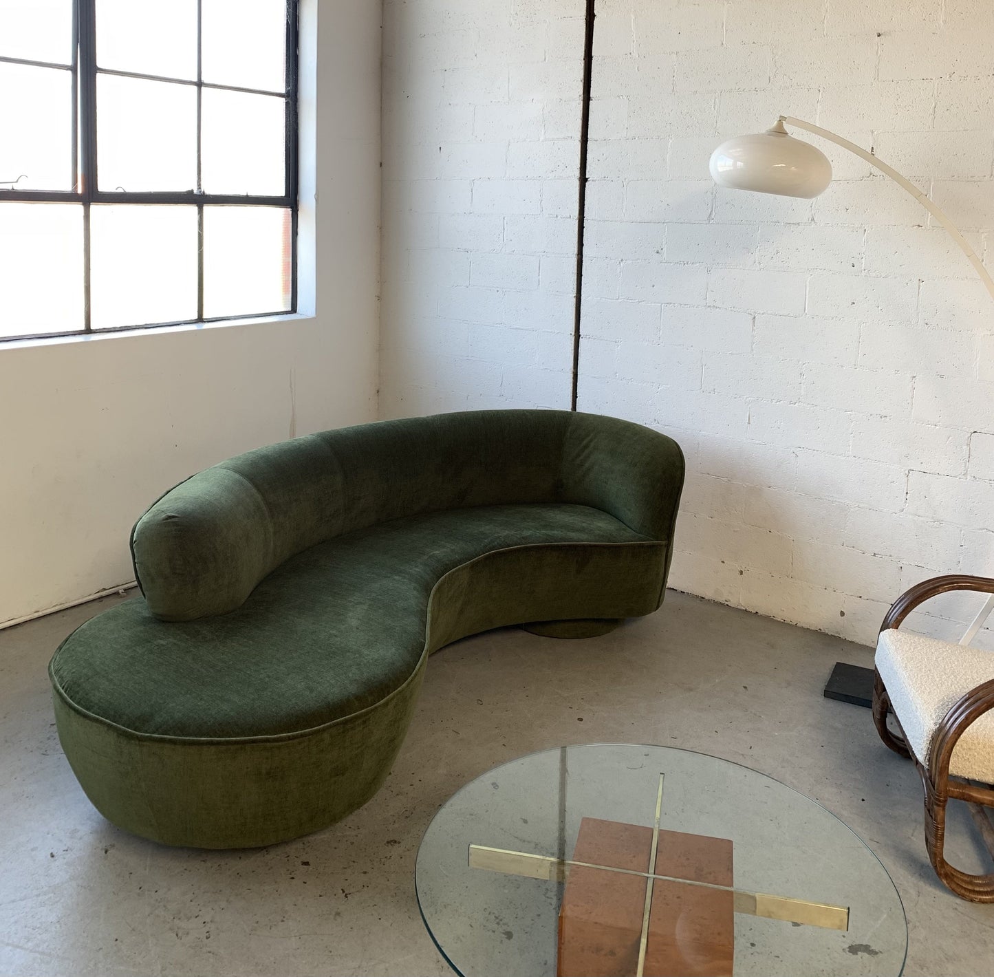 Curved Velvet Sofa in Deep Botanical Green