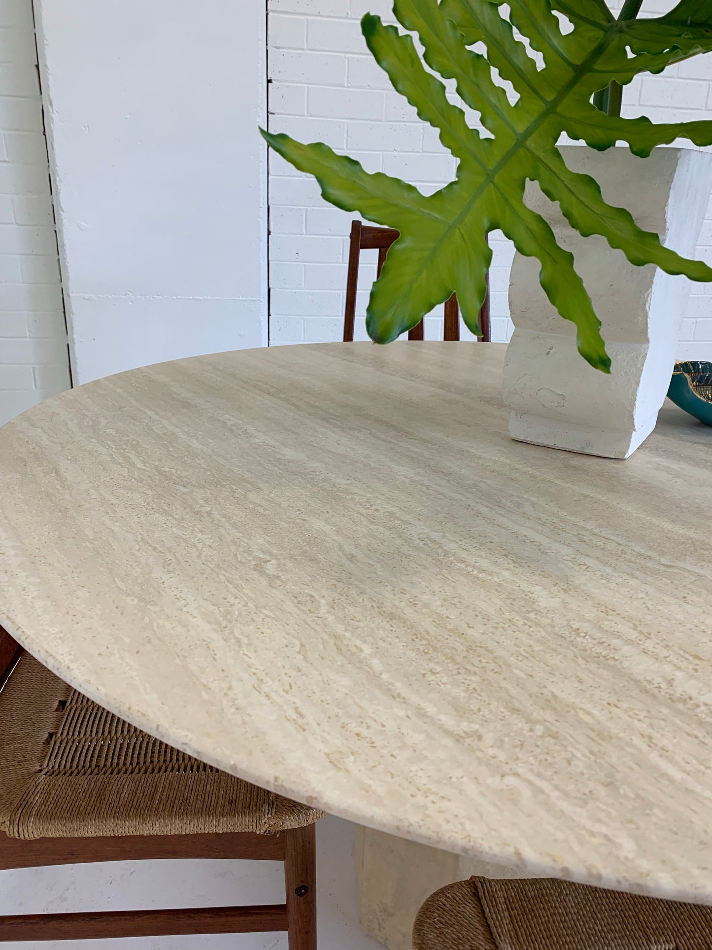 Vintage Italian Honed Travertine Dining Table