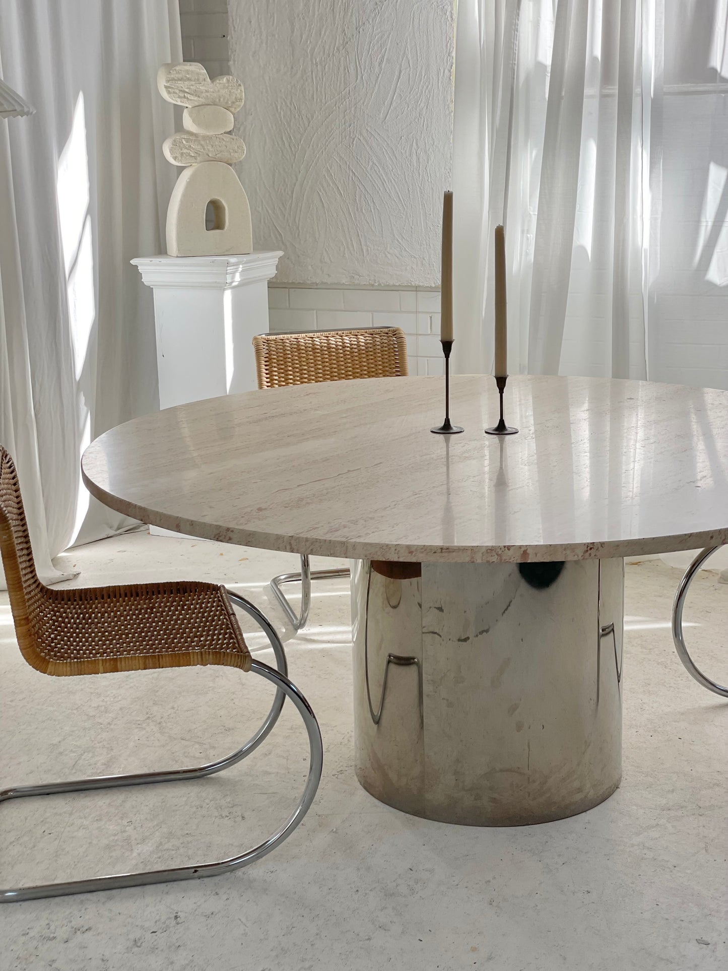 Stunning Large Round Travertine Dining Table