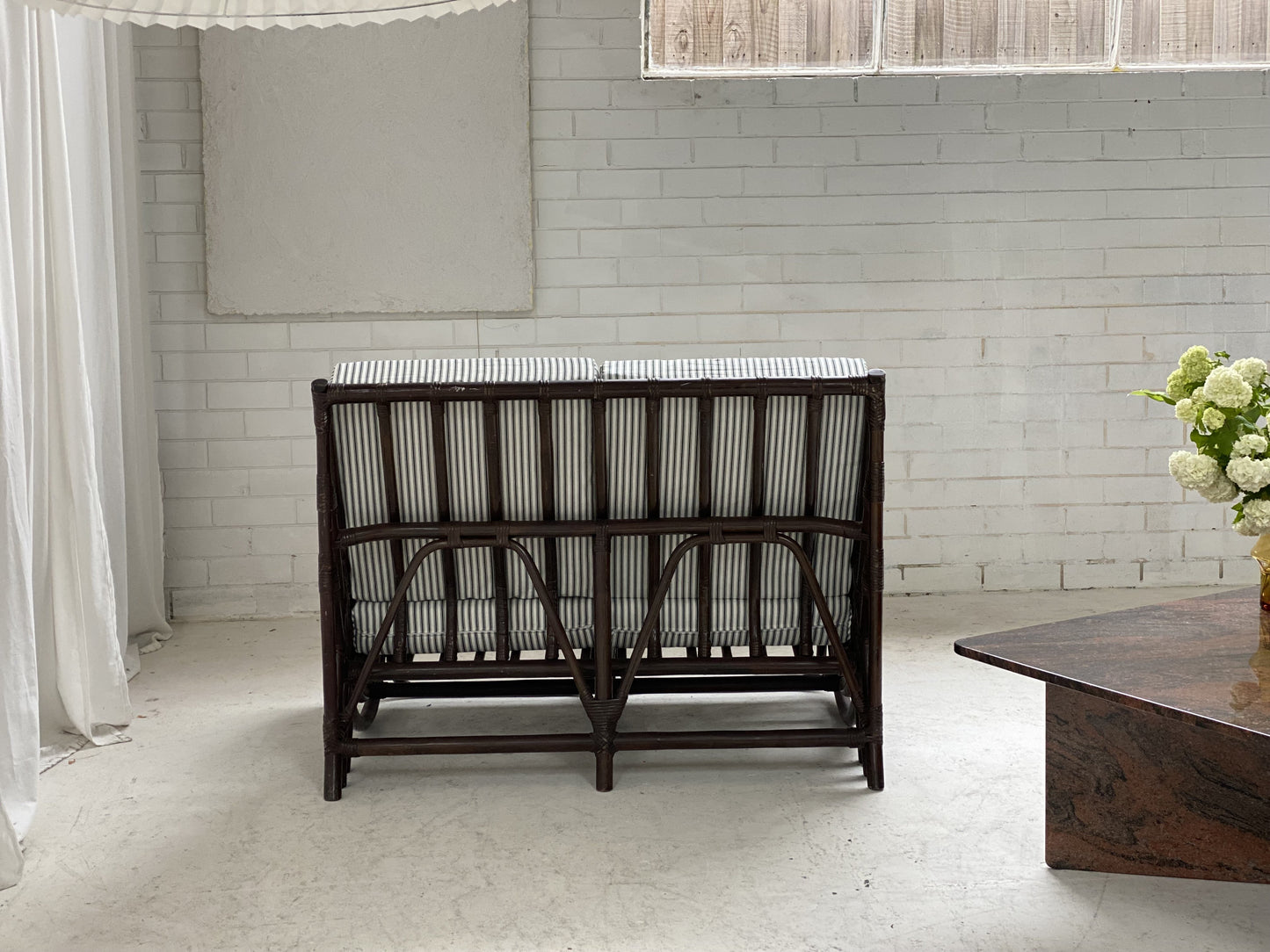 Vintage Dark Bamboo Armchair - Coffee Stripe