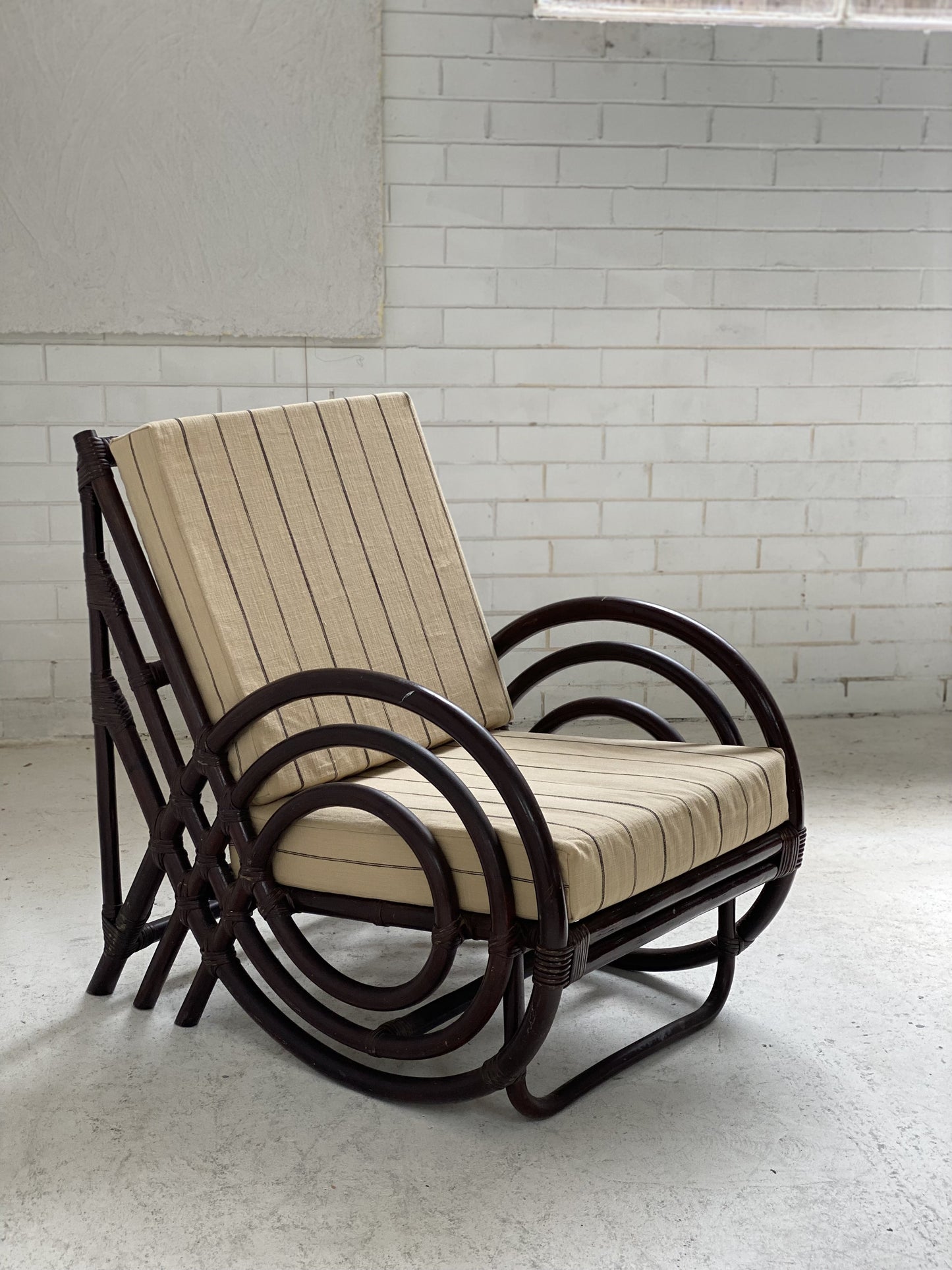 Vintage Dark Bamboo Armchair - Coffee Stripe