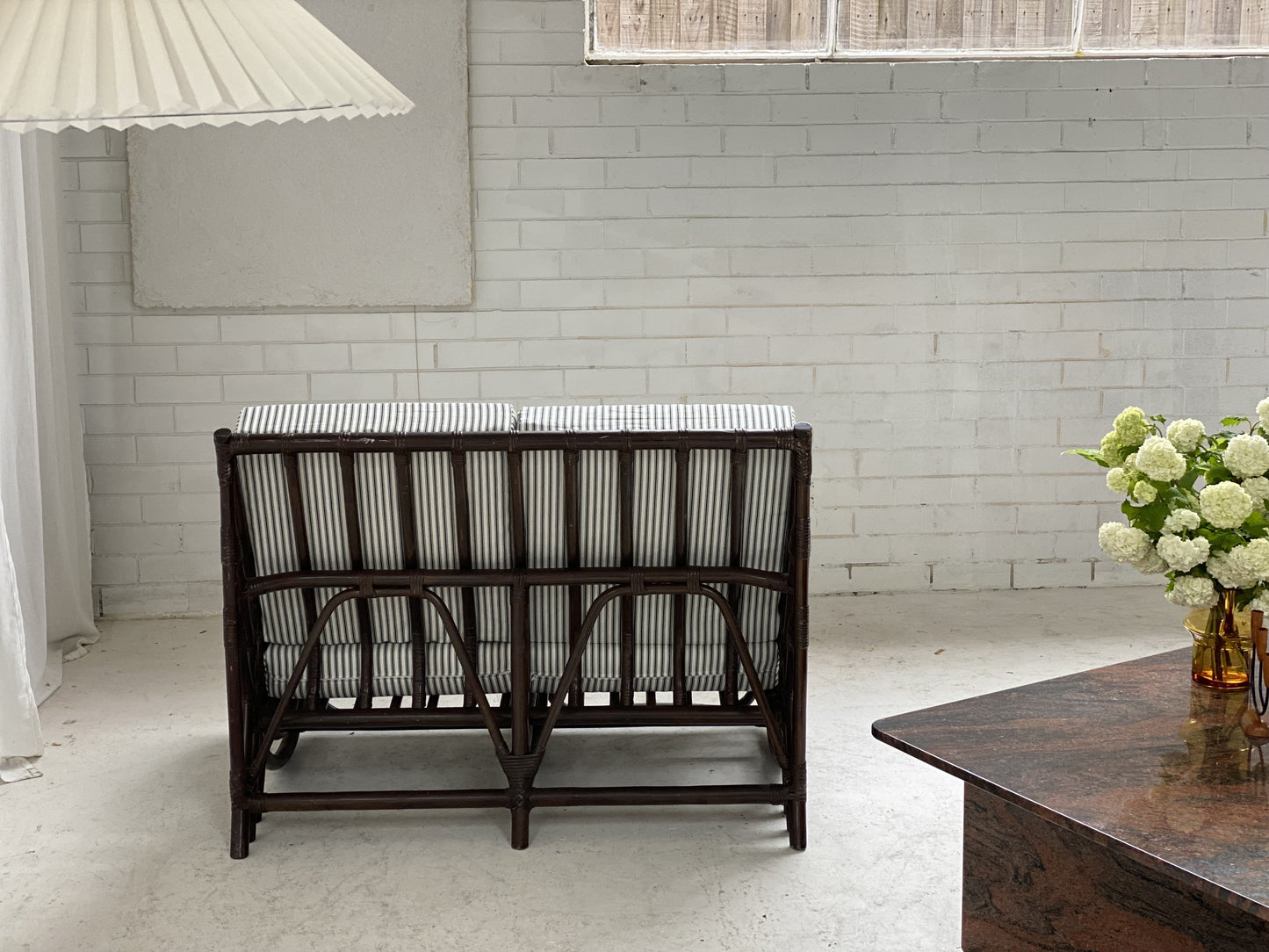 Vintage Dark Bamboo Armchair - Coffee Stripe