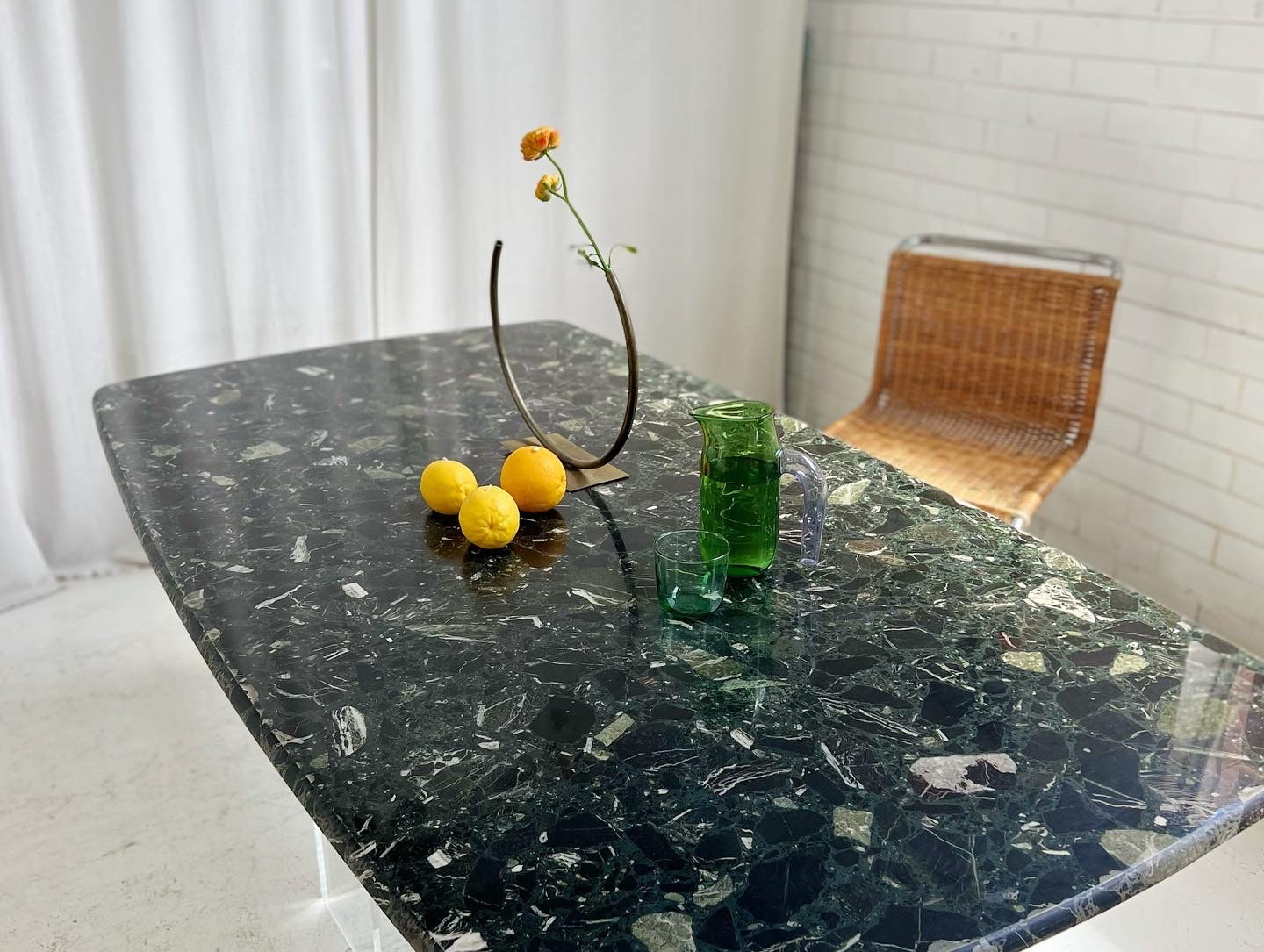 Vintage Green Palladiana Marble & Lucite Table