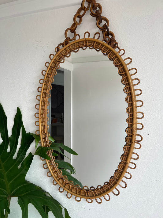 Vintage Italian Bamboo Mirror by Bonacina