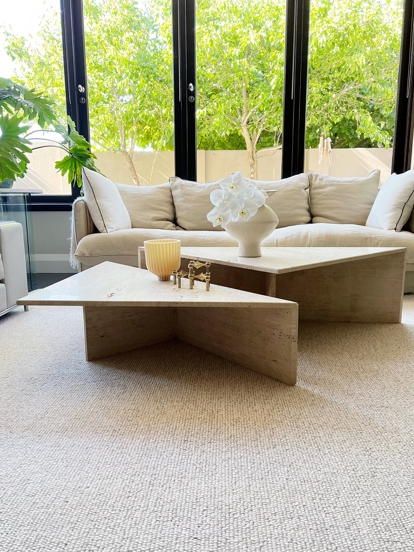 Vintage Italian Split Unfilled Travertine Coffee Table
