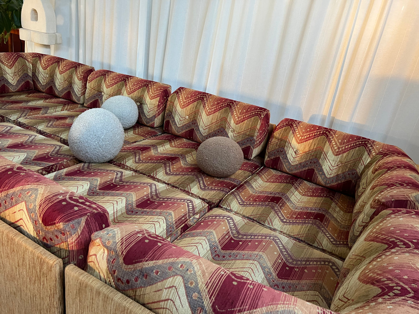 Vintage 9 Piece Geometric Corduroy Modular Sofa & Ottoman (Set)
