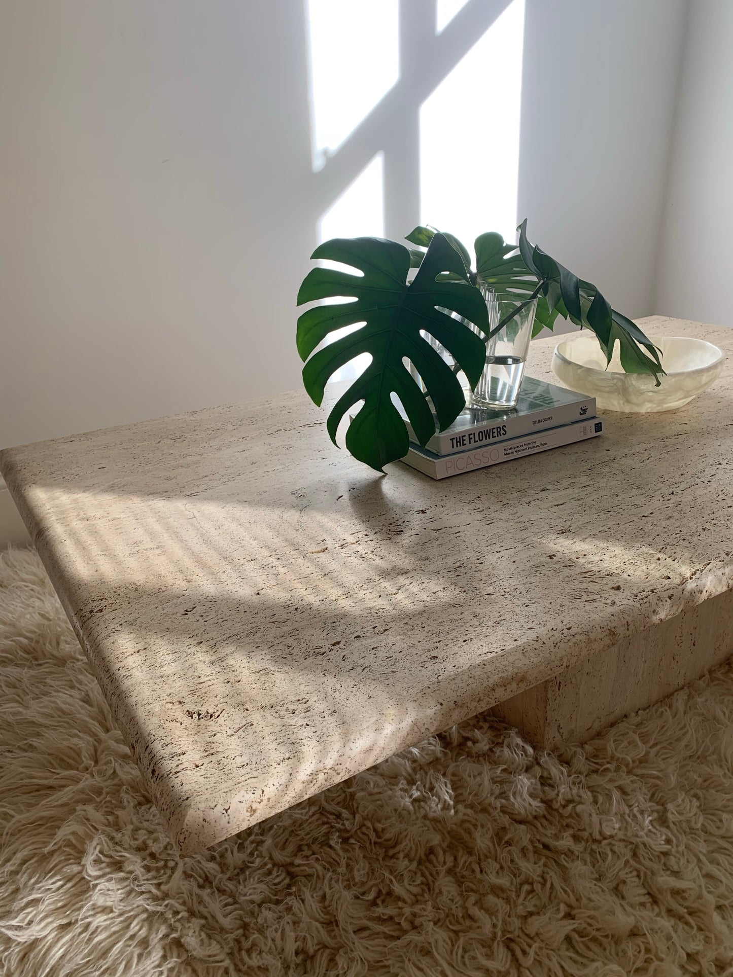 Large Vintage Unfilled Travertine Coffee Table