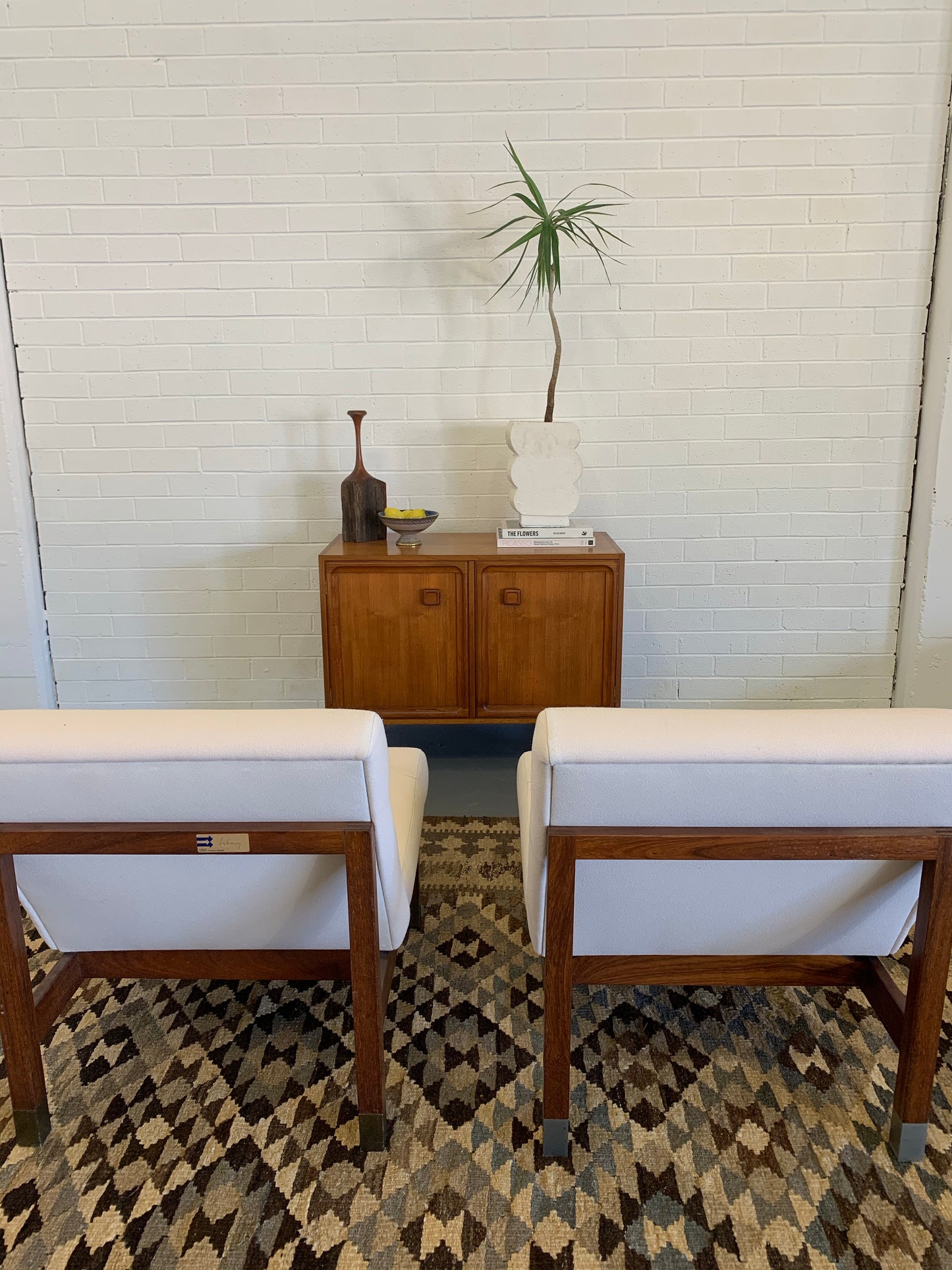 Mid Century European Armchair Reupholsteted in Cream Boucle