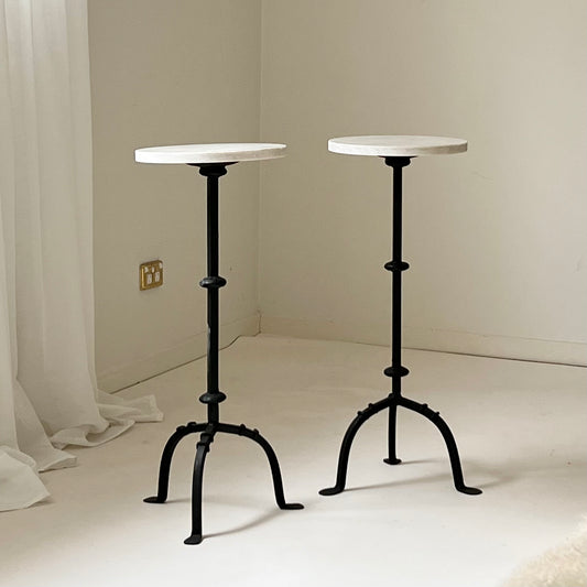 - Vintage Marble & Iron Side Table - Two Available