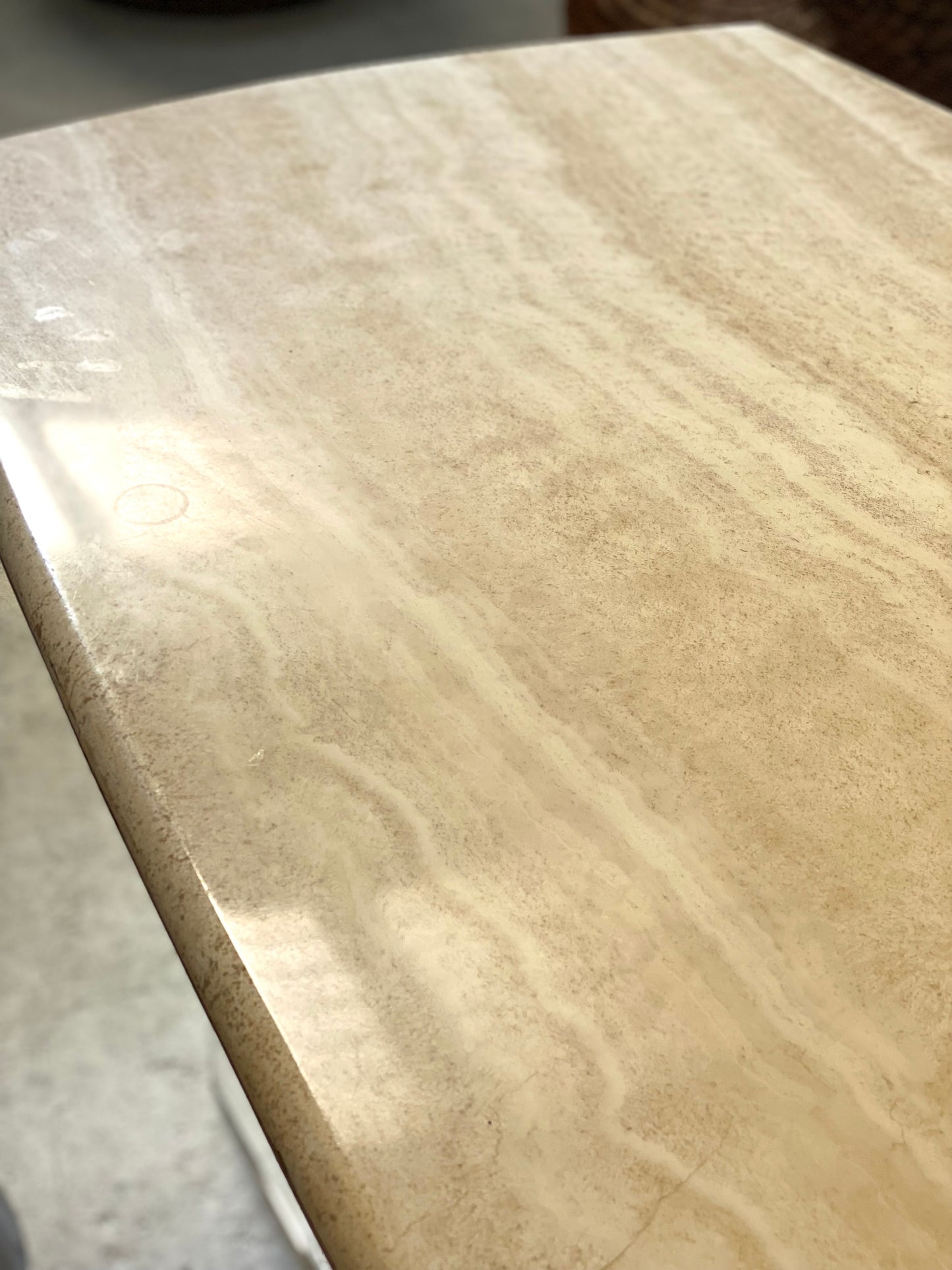 Custom Travertine Lucite Dining Table
