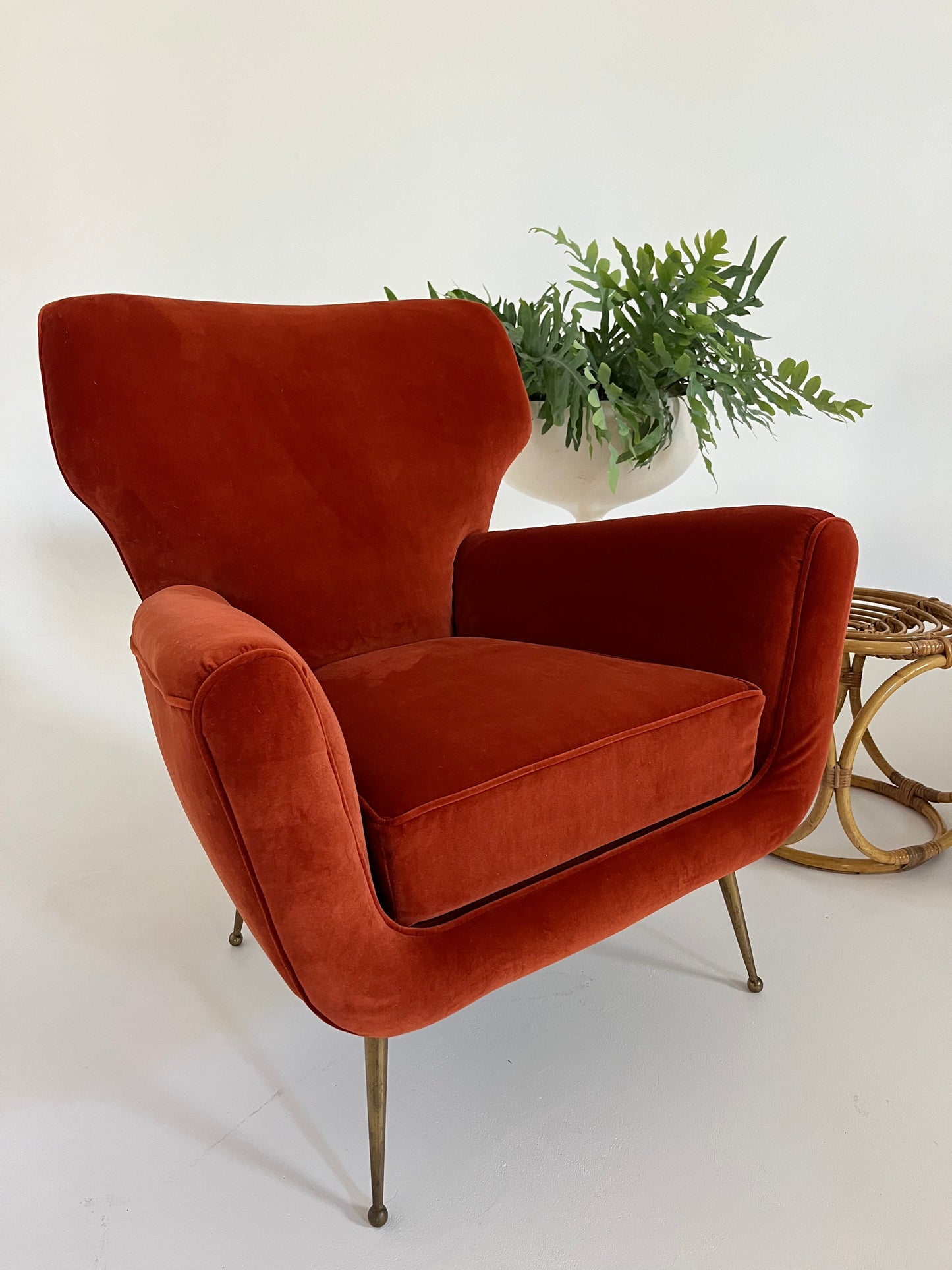 Vintage Italian Paprika Velvet Armchair