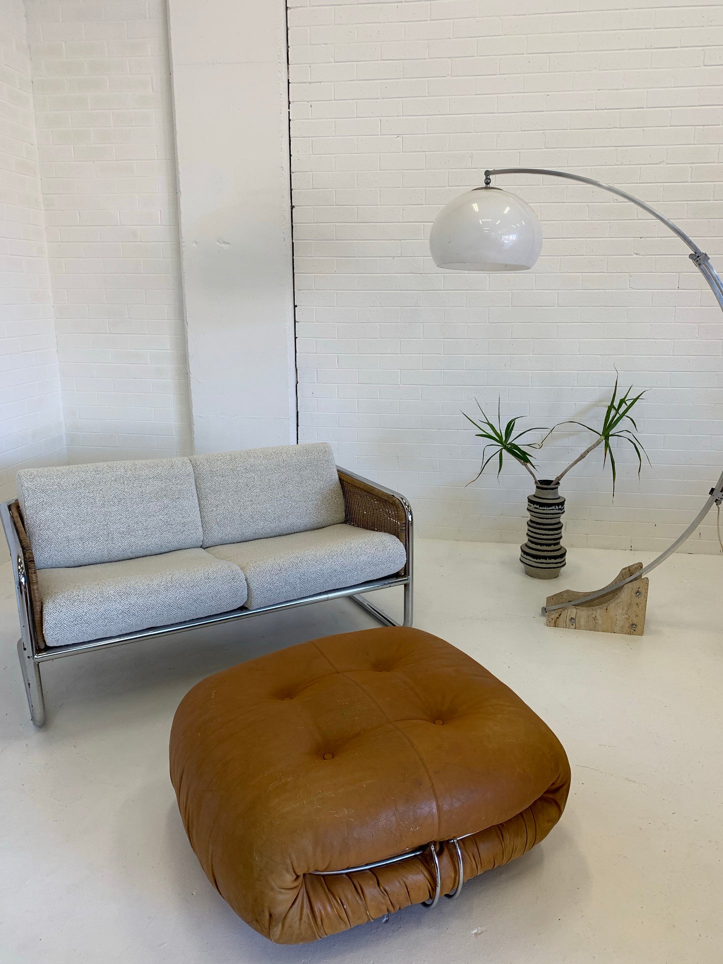 Fabulous Vintage Wicker and Chrome Cantilever Tub Lounge by Martin Visser. Circa 1970’s