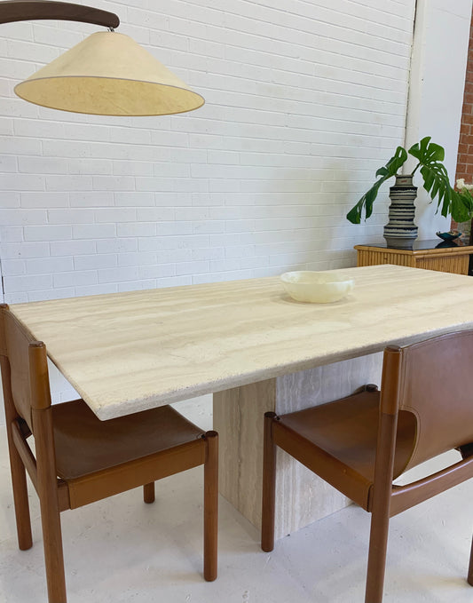 Vintage Italian Honed Travertine Dining Table