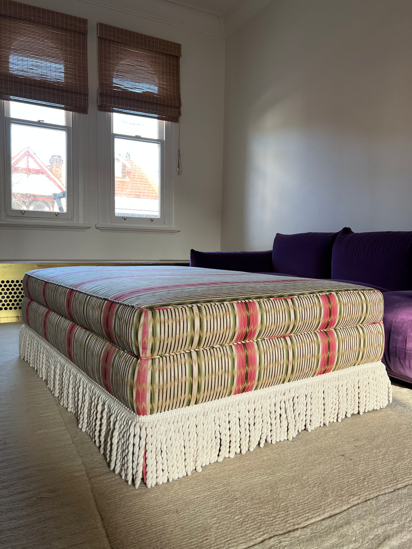 Oversized Ottoman with Bullion Fringe Skirt