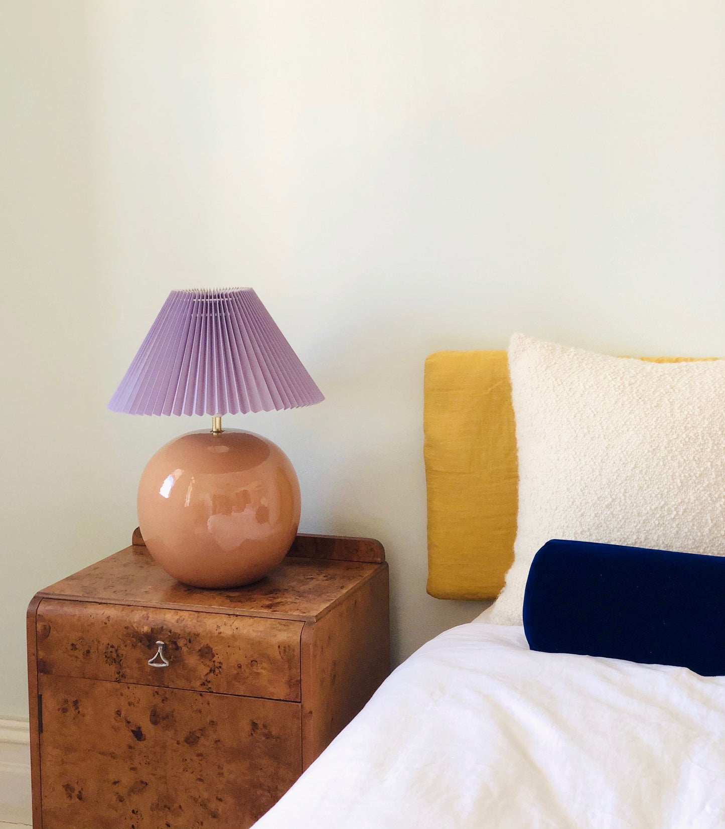 Terracotta with pleated lilac shade lamps