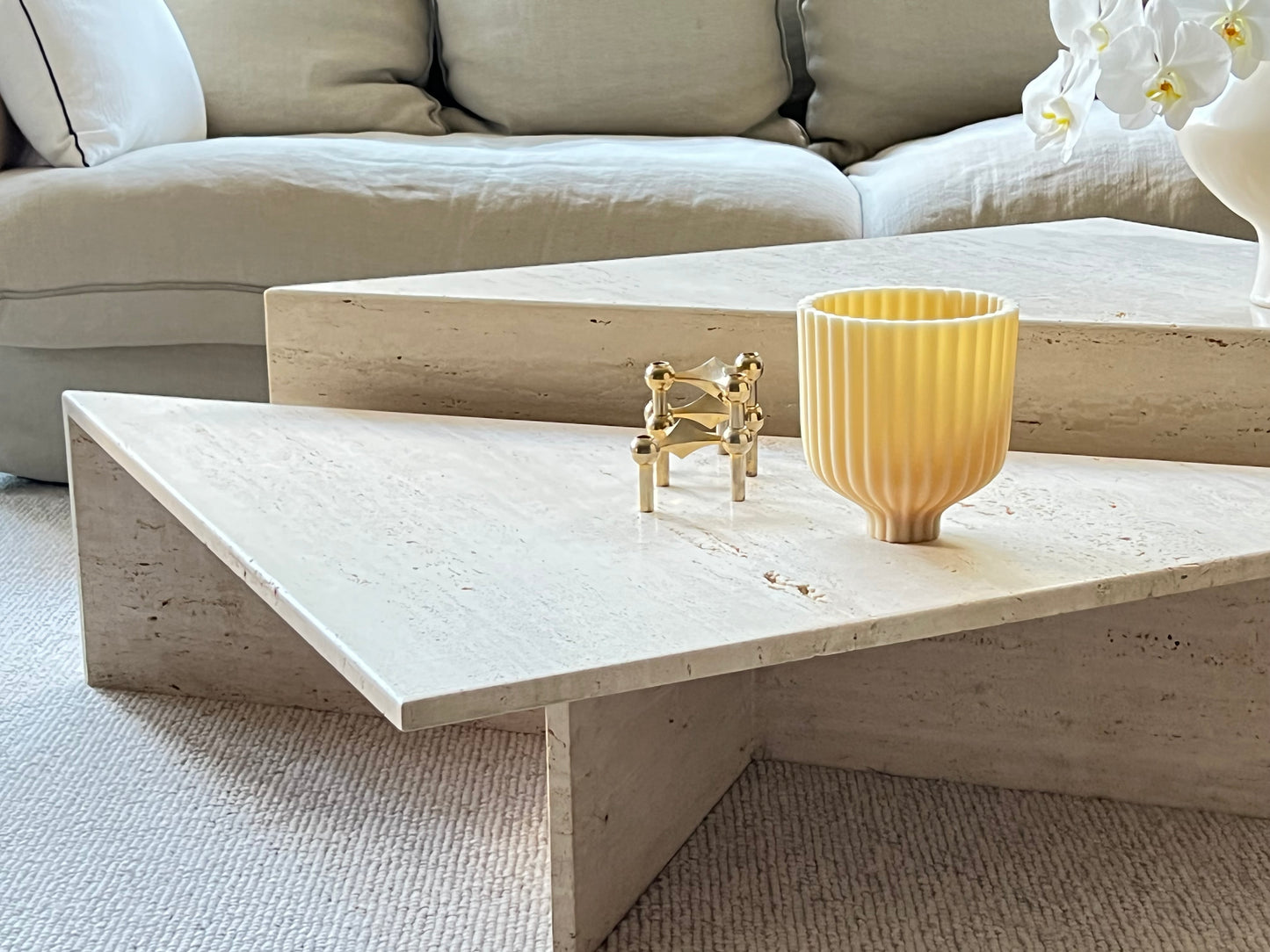 Vintage Italian Split Unfilled Travertine Coffee Table