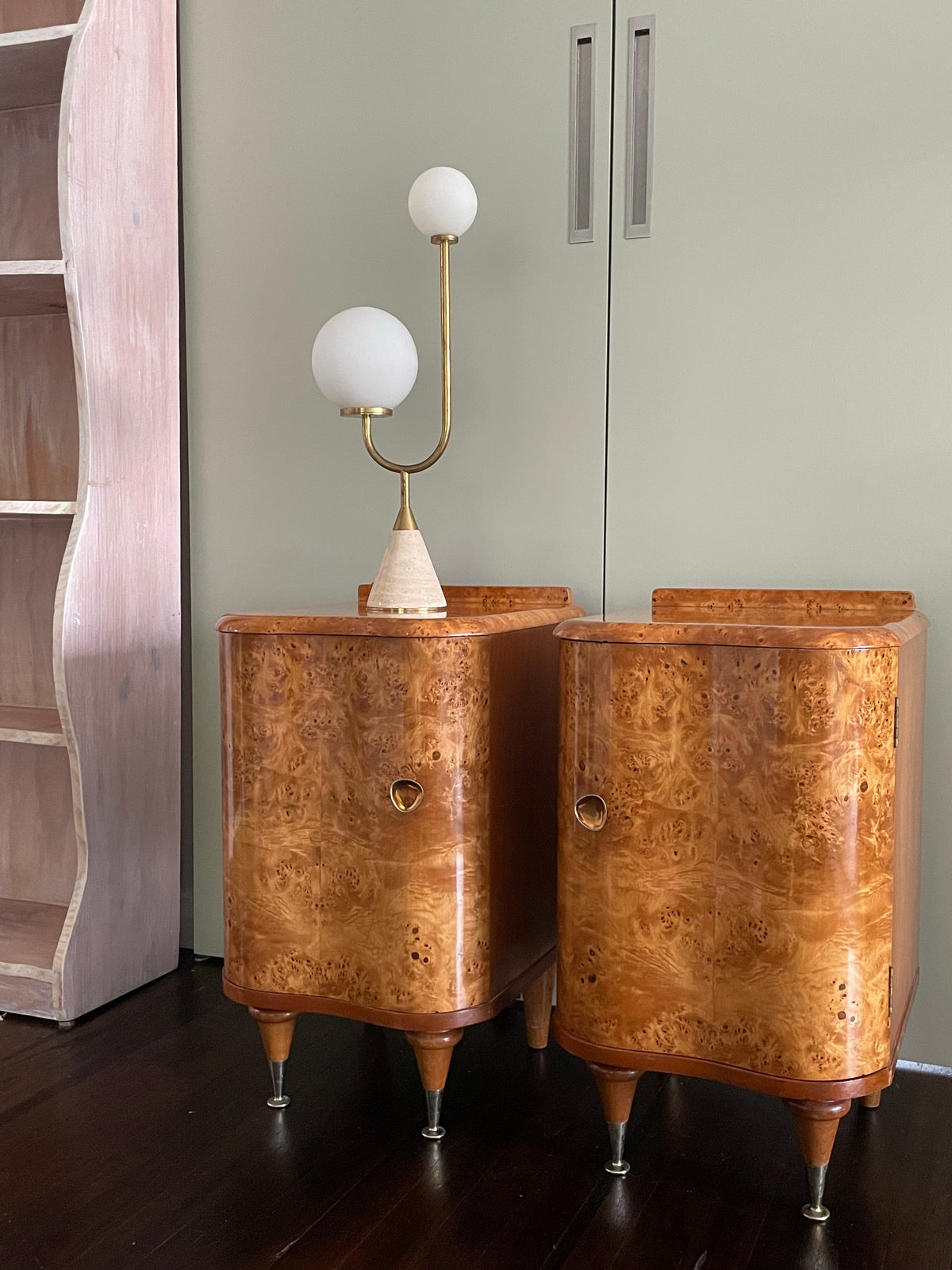 Burl Bedside Tables (Pair)