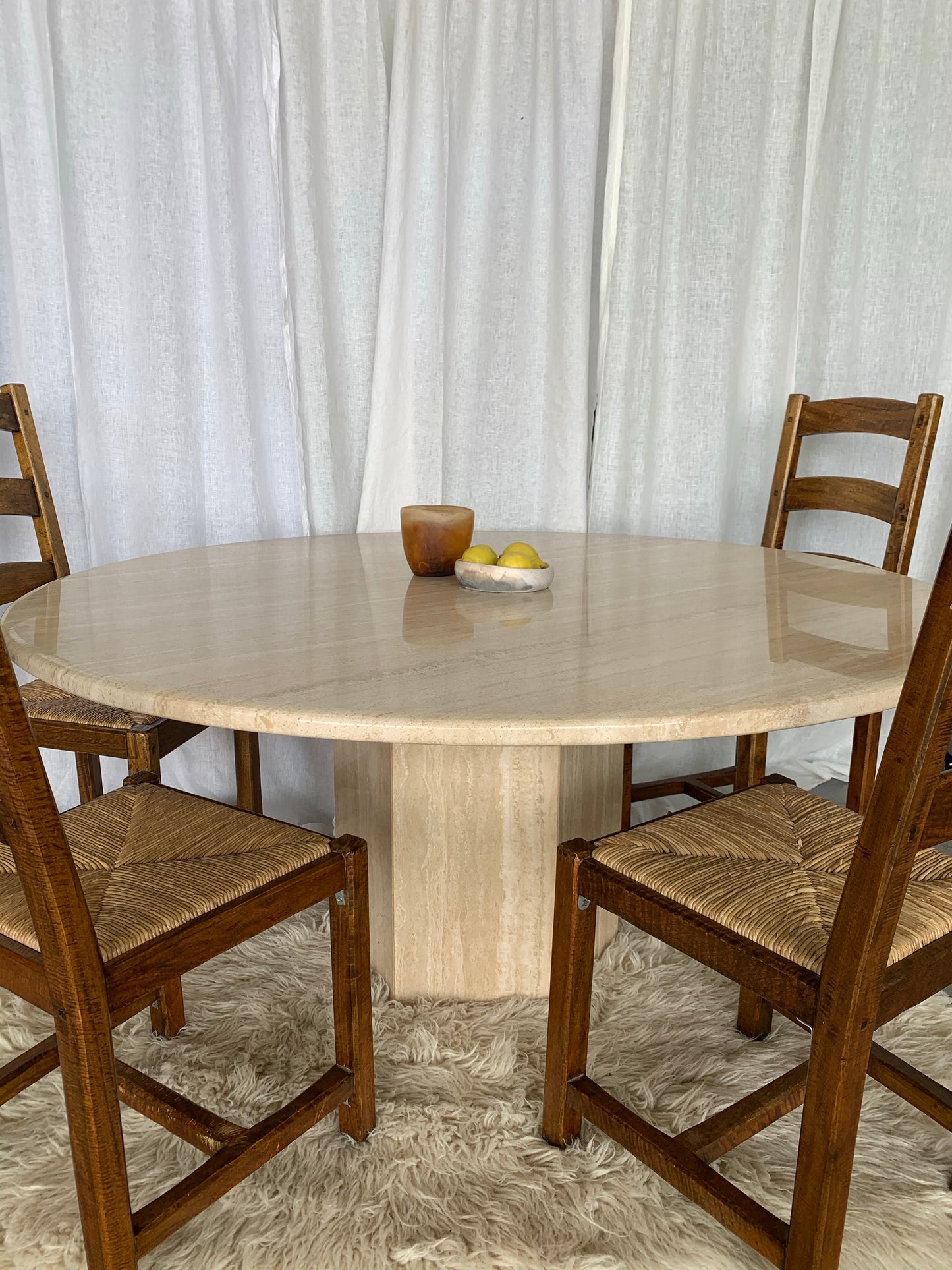 Large Vintage Circular 6-8 Seater Travertine Dining Table